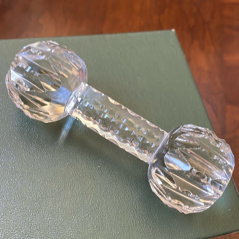 VTG crystal glass knife rest fine dining collectible Barbell Dumbbell
